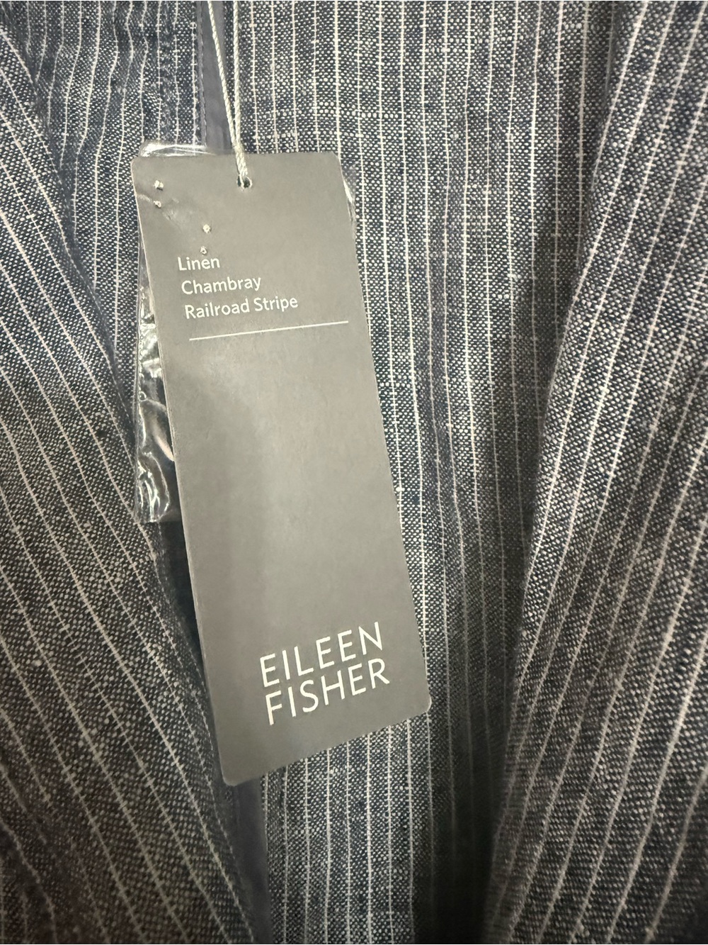NEW Eileen Fisher Sz XS Denim Shaped Short Linen Striped Blazer Jacket NWT $198 - Picture 4 of 6